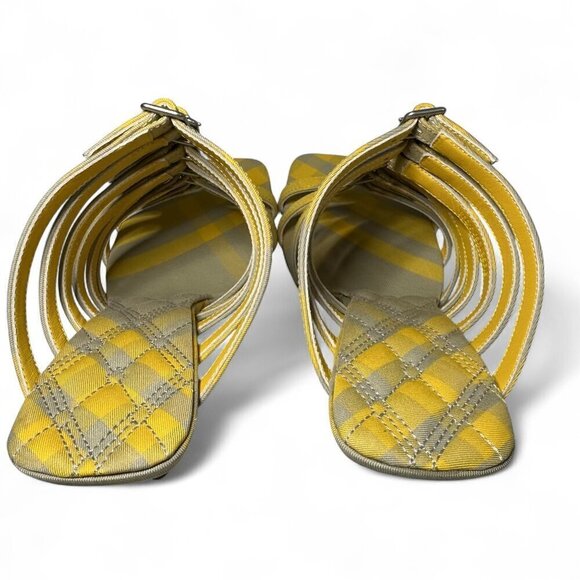 Burberry Women's Yellow Hunter Check Carmine Strap Heels Sandals Sz 38 EU NWT - Picture 10 of 16